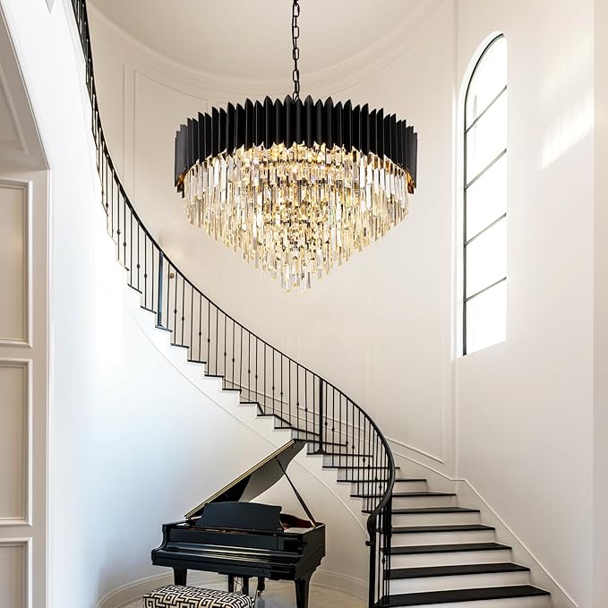 Luxury Crystal Chandelier Black Chandeliers — 30" 6-Tier 16-Light K9 Crystal, Large Lighting Fixture for Dining Room Living Room Foyer