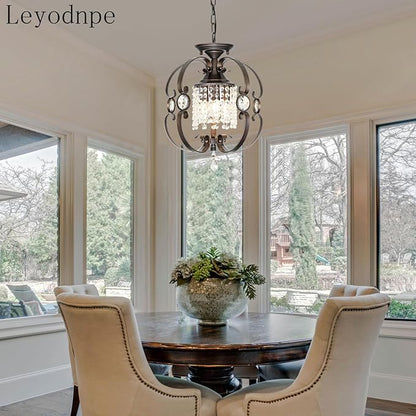 Bronze Crystal Chandeliers for Dining Room, 3-Light 14 Inch Flush Mount Ceiling Light Fixture,Vintage Hanging Pendant Lighting for Kitchen Island,Living Rooms, Foyer