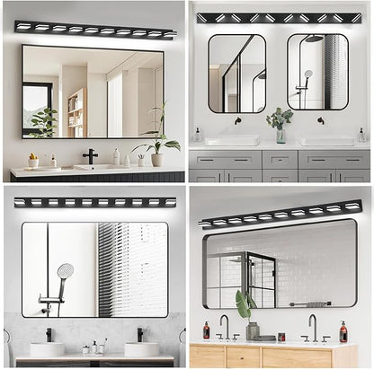 IZORRO LED Modern Bathroom Lights Fixtures(10-Light,Dimmable),Matte Black Acrylic Wall Lighting,Vanity Lights for Bathroom Over Mirror - 6000k 46In （No Assembly Required）