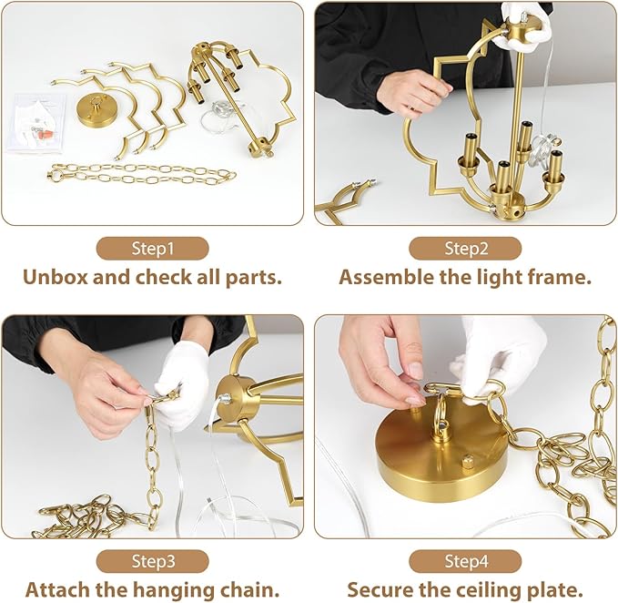 4-Light Brushed Gold Chandeliers for Dining Room, 15.6" Farmhouse Geometric Pendant Light Fixture for Entryway Foyer Kitchen Bathroom Over Sink