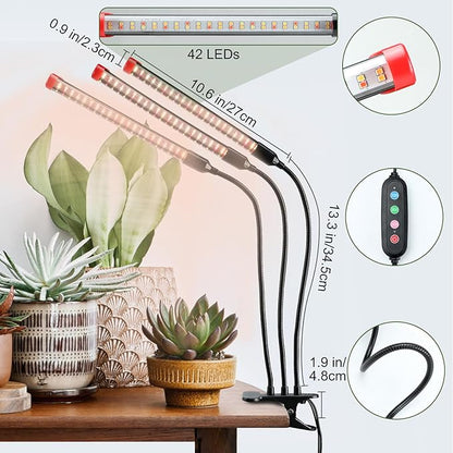 Gamechanger! 27 Watt Power Draw, NO Need Adapter, FECiDA 2026 3Head Clip Grow Lights for Seed Starting, Bonsai, Small Indoor Plants, Enough Bright Like Sun, 4/8/12/16/20H Timer