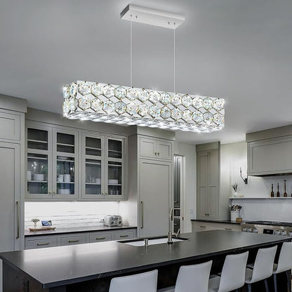 24'' Modern Crystal Chandelier for Dining Room Ceiling Light Fixture for Living Room Hallway Lighting LED Dimmable with Remote Silver