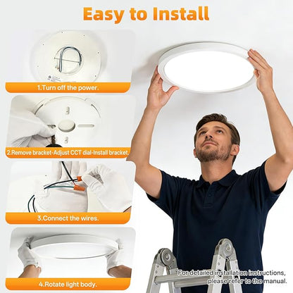 12 Inch 6Pack Super Slim Flush Mount Ceiling Light Fixture,24W 3200LM Dimmable 5CCT Selectable 2700K-5000K Round Light Fixture for Living/Bedroom,Kitchen/Bathroom,Porch &All Indoor Spaces White