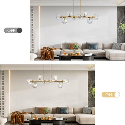 Jonsi Modern Linear Chandeliers 8 Light Clear Glass Dining Room Light Fixture 39" Gold Mid Century Chandelier Pendant Light for Living Room Kitchen Island
