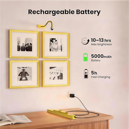Picture Light Gold 2Pack, 5000mAh Battery Opertated Cordless Picture Lights for Wall, 16in CCT Dimmable with Touch Control for Wall Painting,Frame, Portrait, Dartboard