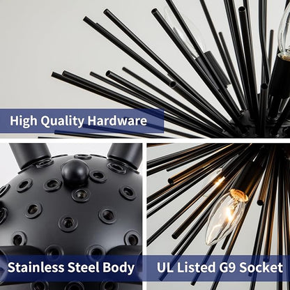 CM MZY Modern Black Sputnik Chandeliers, 9-Light Satellite Pendant Light fixtures, Starburst Firework Ceiling Lights for Bedroom Living Room Dining Room Kitchen Island Hallway, E12 Socket(Dia:19.7'')