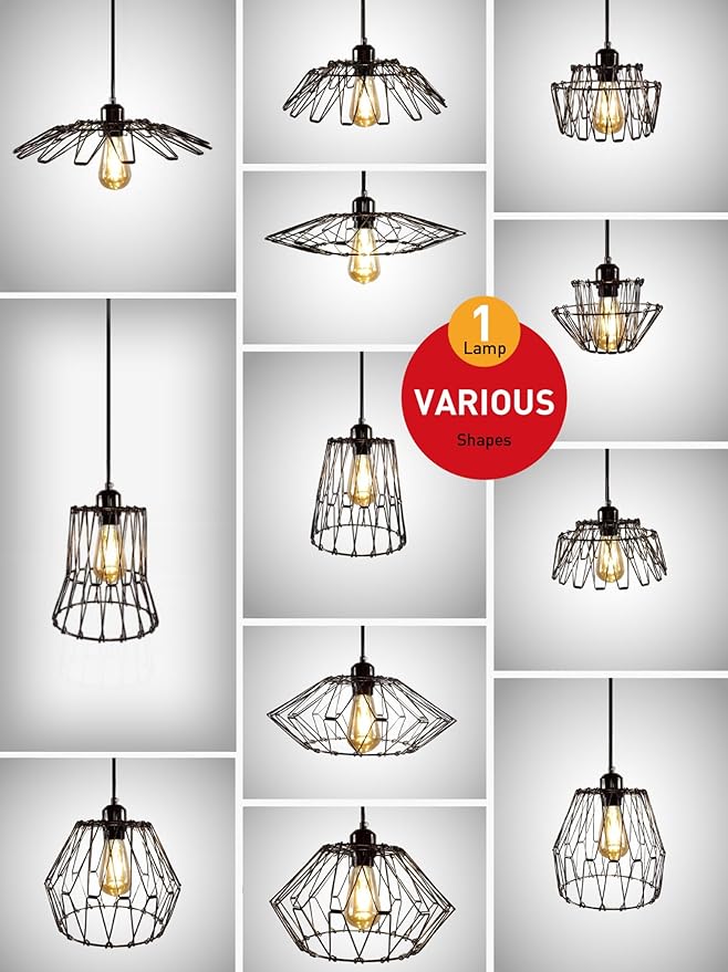 KOSTA Pendant Light Fixtures, Adjustable Hanging Ceiling Lamp with Metal Cage Lamp Shade Covers Decorative, Vintage Retro Industrial Style for Kitchen, Cafe, 12 Inch, E26, Bulb Not Included