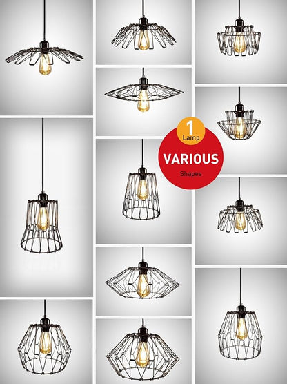 KOSTA Pendant Light Fixtures, Adjustable Hanging Ceiling Lamp with Metal Cage Lamp Shade Covers Decorative, Vintage Retro Industrial Style for Kitchen, Cafe, 12 Inch, E26, Bulb Not Included