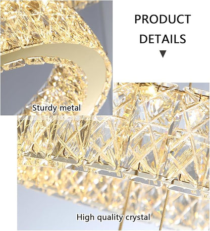 Modern High Ceiling Crystal Chandelier 90W Dimmable LED Chandeliers with Remote Luxury Height Adjustable Large Lighting Fixtures for Living Room Staircase Foyer Gold