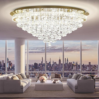 Dia 40" Modern Crystal Chandeliers for Living Room,Gold Large Chandelier Flush Mount Chandeliers for Bedrooms Dining Room Dimmable 2700k 4500k 6000k