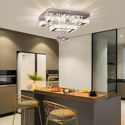 11.8" Modern Crystal Chandelier LED Ceiling Light Fixture Suitable for Kitchen Corridor Hallway Bedroom Bathroom Dining Room 4 Petals/Raindrop Ball Square Remote Control/APP (dimmable)