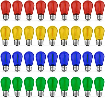 GvvooHome 36 Pack LED S14 Colored Light Bulbs for Outdoor String Lights, Shatterproof 1W Replacement Bulbs for Party Lights, 2200K Warm White, Dimmable, E26 Base, Multi-Color: Red/Green/Blue/Orange
