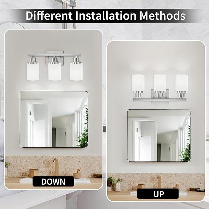 3-Light Bathroom Light Fixtures, Nickel Vanity Light, Modern Bathroom Wall Lights Over Mirror, Farmhouse Wall Sconces Lighting for Bedroom Living Room