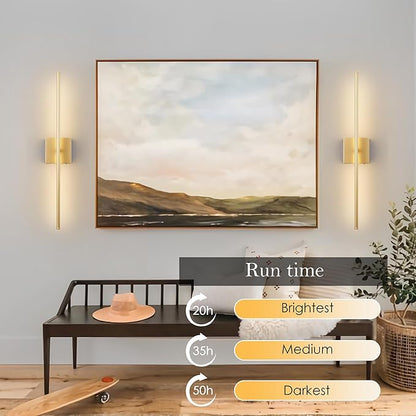 KARTOOSH Battery Operated Wall Sconces with Remote Control, Dimmable Wall Sconces Set of Two, 350°Rotate, 3000K LED Gold Wireless Wall Light for Living Room, Hallway, Bedroom, 32.2 Inch (2 Pack)