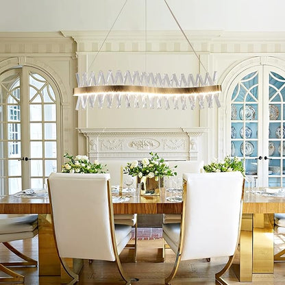 Gold Crystal Chandelier Modern LED Ceiling Pendant Light Fixture 40” Modern Linear Flush Mount Hanging Light for Dining Room Kitchen Island Bedroom, Brushed Finish Warm White 3000K UL Listed