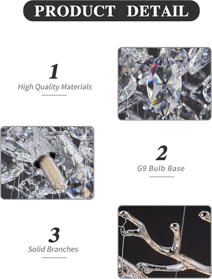 Modern Tree Branch Crystal Chandelier Luxury Silver Crystal Pendant Lighting 18" Contemporary 6-Light Chandeliers for Dining Room Kitchen Bedroom Living Room