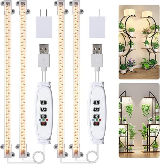 Hywyimlait Two Strip Growing Lamp for Indoor Plants, 3500K Full Spectrum LED Grow Light Strips with Auto ON/Off 3/9/12H Timer & 10 Dimmable Levels for Green House Succulent (2 Headx2 Pack)
