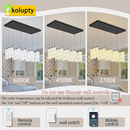 ykolupty Modern Crystal Chandelier 16-Lights Rectangular Chandeliers LED Dimmable Black Linear Chandelier Flush Mount Crystal Pendant Light for Living Room Dining Room Foyer