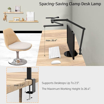 EPABINA LED Desk Lamp with Clamp, 41.5" Clamp on Architect Desk Lamp for Home Office, 24W Bright Tall Computer LED Table Light Adjustable Overhead Clip on Office Lighting for Work Craft
