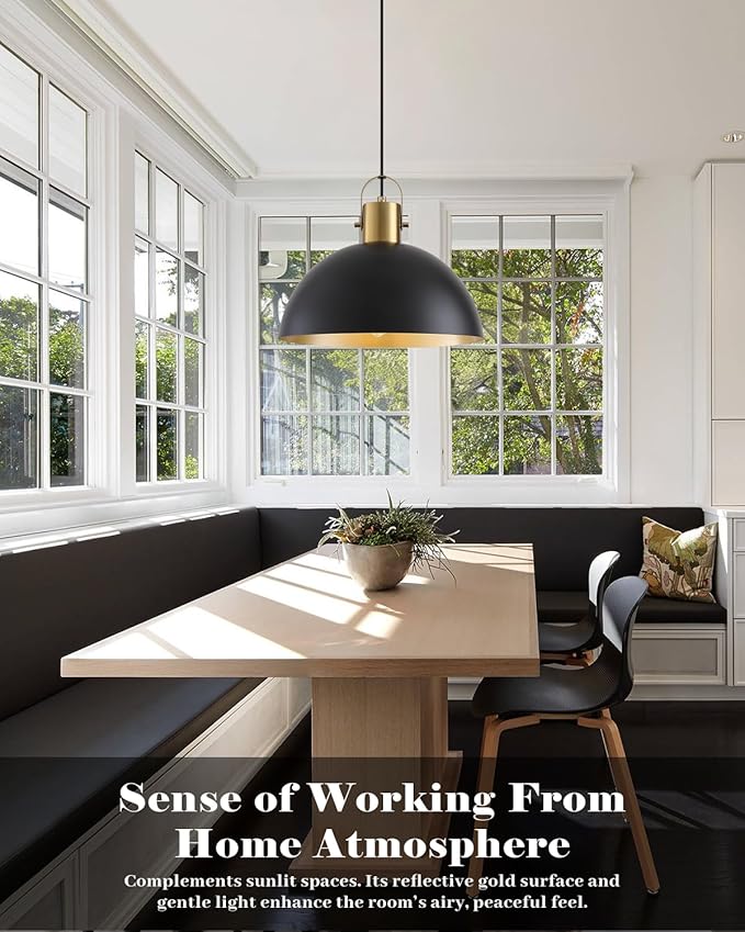 Black and Gold Pendant Light 2 Pack, 11.8 Inch Pendant Lights Kitchen Island, Dome Pendant Lights, Farmhouse Pendant Light for Kitchen Island, Dining Room, Living Room