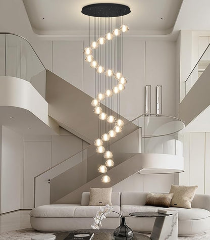 197'' Long Large Crystal Chandeliers 30-Lights LED Chandeliers for High Ceiling Handing Light Fixture for Entrance Hallway Foyer Staircase