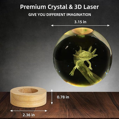 3D Axolotl Crystal Ball Night Light, Upgraded 3.15 Inch Glass Ball Lamp with 16 Color LED Wooden Base, Axolotl Decor Birthday Holiday Christmas Gifts for Boys Girls Friends (Axolotl-1)