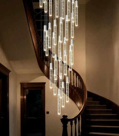 HAIXIANG W27.5 x H177 Large Glam Chandelier Bubble Crystal Ceiling Chandeliers Remote Dimmable LED Light High Ceiling Pendants Light Fixtures Adjustable Long Lights 28-Lights Silver Lamp