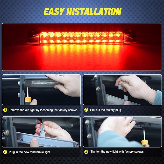 Nilight Third Brake Light Tail High Mount 3rd Stop Lights Smoked Lens for Toyota 4Runner 2010-2016 Highlander 2014-2016 Prius 2010-2015 Prius C Prius V 2012-2016 Sienna 2011-2016 Van SUV Rear Cab