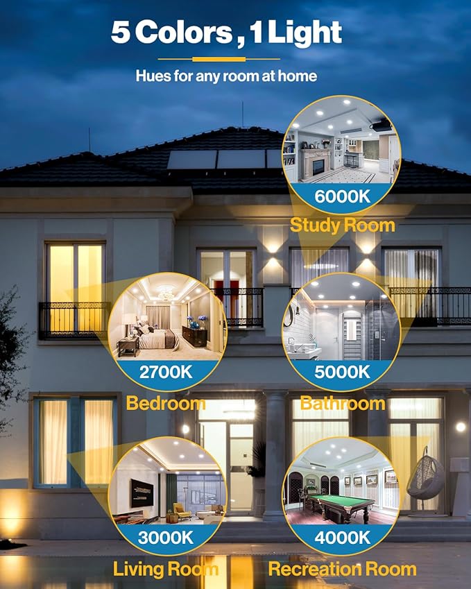 Sunco 6 Pack 6 Inch LED Disk Lights, Flush Mount Black Disc Recessed Ceiling Can Lighting, 1050 LM, Selectable CCT 2700K/3000K/4000K/5000K/6000K, Dimmable, 15W=100W, Wet Rated ETL.
