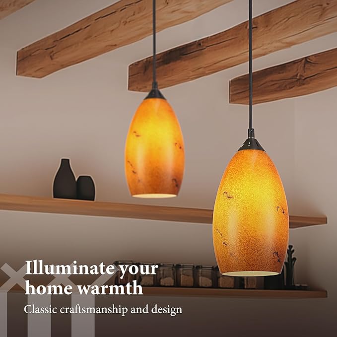Pendant Lighting, Modern Handblown Amber Color Glass, Oval Art Shade Hanging Light, Oil Rubbed Bronze Finish for Kitchen, Dining Room, Foyer Decor 4.25" L x 5.5" W x 9" H Shade (1 Pack)