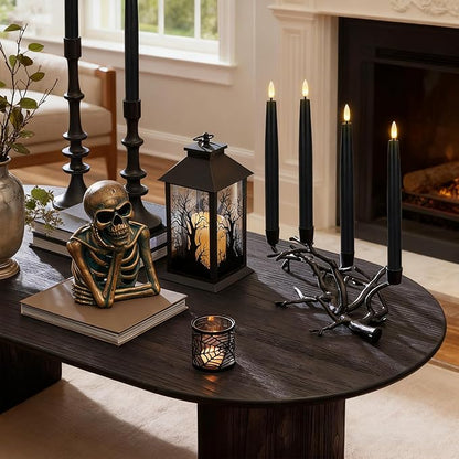 GenSwin Black Flameless Taper Candles with Remote, Halloween Flameless Candles Flickering Battery Operated, Real Wax LED Halloween Candlesticks with 3D Wick for Home Decor(Set of 3, 0.78” x 9.65”)