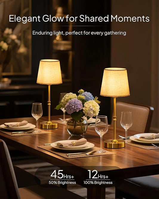 EppieBasic Cordless Table Lamp Rechargeable: Fast Charging & Long Lasting - 2700K Warm Light Small Vintage Gold Side Table Lamps - Dinning Living Room Bedroom - Linen Shade
