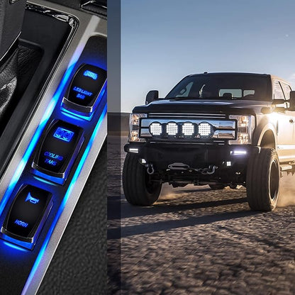 Nilight Cooling Fans Rocker Switch Led Light Bar 5Pin Laser On Off SPST switches 20A/12V 10A/24V Blue with Jumper Wires Set for Cars Trucks RVs