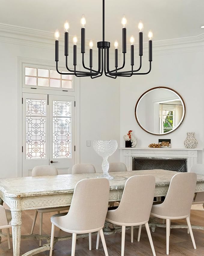 Yunnix 10 Light Matte Black Chandelier, Farmhouse Chandeliers for Dining Room Lighting Fixtures Hanging with Wrought Iron for Bedroom, Kitchen Foyer and Living Room