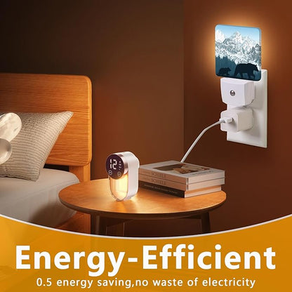 Bear Mountains Night Light, Plug-into Wild Animals Forest Nightlight White LED Lamp, Energy Efficient Decor Desk Lamp for Bedroom Hallway Stairs Bathroom