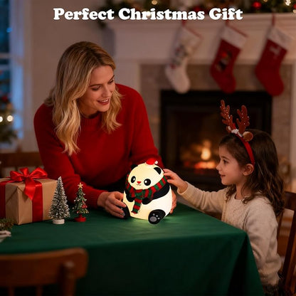 Christmas Silicone Night Light for Kids, 7-Color Cute Panda Night Light, 3-Level Dimmable Bedside Lamp with 30/60min Timer, LED Rechargeable Lamp for Toddler Boys Girls Holiday Christmas Decor (Panda)