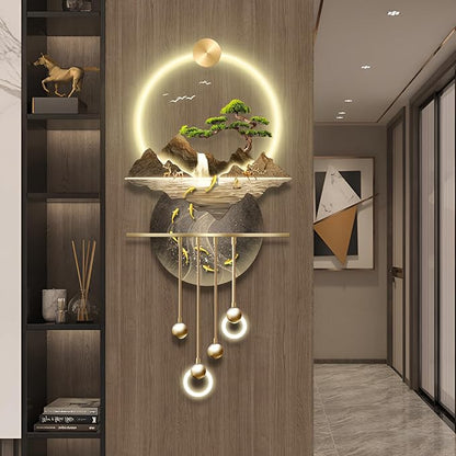 LED Light Decor Wall Art, 3D Art Wall Decor with Light, Decors Walls Sculptures Large 3D Art, Decors Walls Sculptures Lighting Modern, Plug-in Power Supply, Gold B, 23x53in