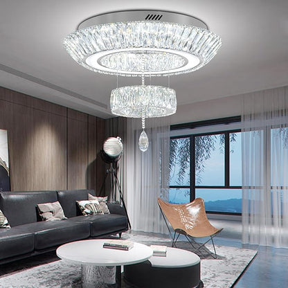 24inch Led Ring Crystal Chandelier,Modern Luxury Crystal Chandelier for Dining Living Room 2-Tier Crystal Raindrop Chandeliers Lighting Dimmable LED 3000-6000K
