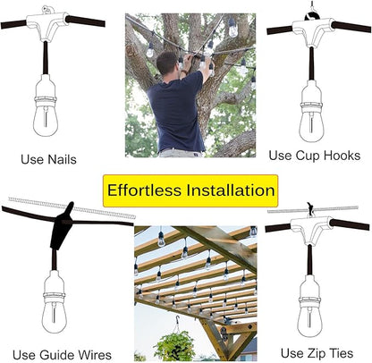 Outdoor String Lights for Outside LED 150 FT Shatterproof Patio Lights with 50 Waterproof Bulbs for Outdoor Backyard Bistro Gazebo Lights, 2-Pack