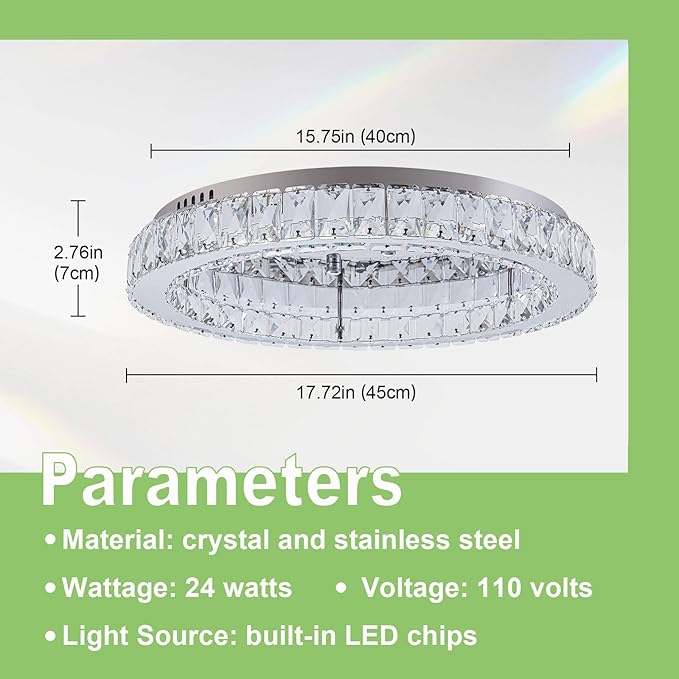 HOPGGIE 18" Crystal Chandelier with Remote Control LED Flush Mount Ceiling Light Fixtures Modern Round Ring Chandelier Light for Living Room Bedroom Dining Room (dimmable)