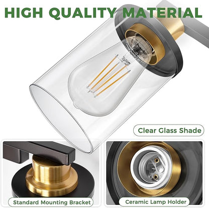 DORESshop Bathroom Light Fixtures, 4-Light Black and Gold Bathroom Lighting Fixtures Over Mirror with Glass Shade, Modern Vanity Lights for Hallway Bedroom, Includes Bulbs