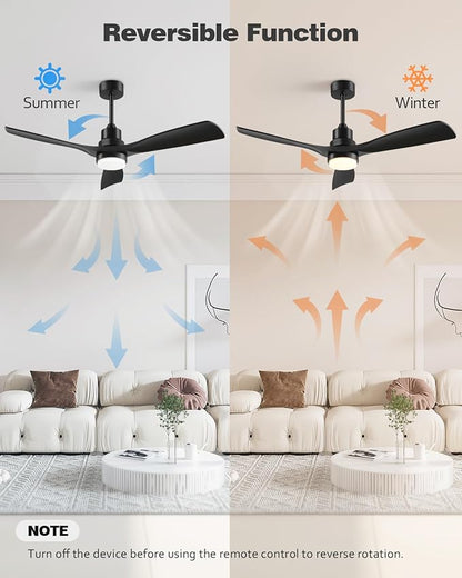 72 Inch Ceiling Fans with Lights Remote, Black Ceiling Fan Light, 3 Downrods, 3 Wood Blades, ETL Listed, Timer, 6 Speed Quiet Reversible DC Motor Outdoor Fans for Patios Bedroom, 72in,Black