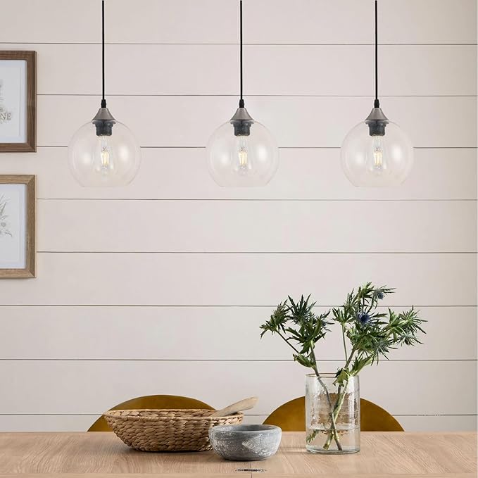 Clear Raindrop Glass Pendant Light Seeded Bubble Glass Shade Plug in Swag Lamp with Dimmable Switch 16.4 Ft Cord for Kitchen Island Dining Room Modern Farmhouse （Bulb not Included）
