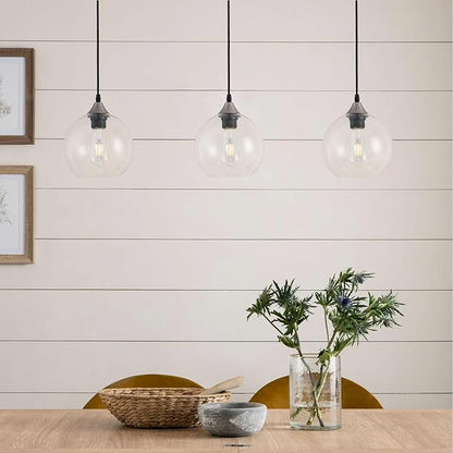 Clear Raindrop Glass Pendant Light Seeded Bubble Glass Shade Plug in Swag Lamp with Dimmable Switch 16.4 Ft Cord for Kitchen Island Dining Room Modern Farmhouse （Bulb not Included）