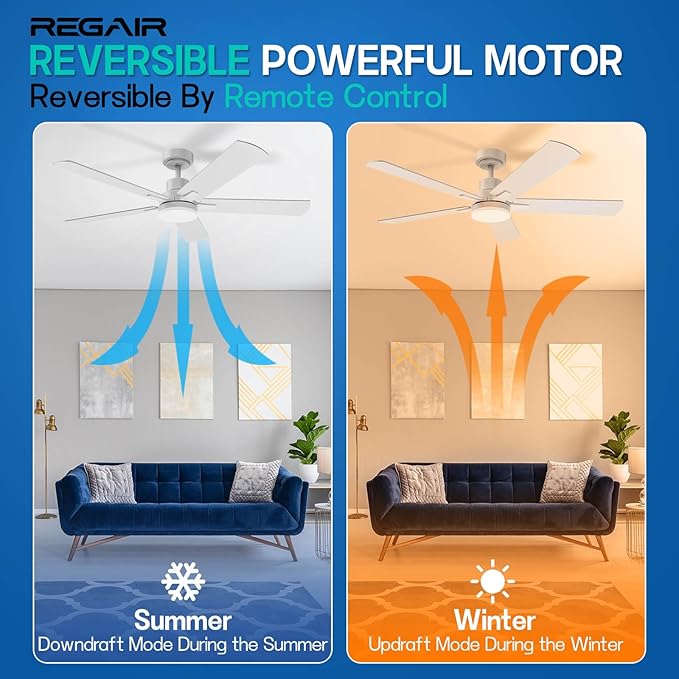 Ceiling Fan with Light 52-Inch, Remote Control Reversible DC Motors, 3CCT Dimmable Timer Noiseless, White Ceiling Fan for Bedroom Living Room, Indoor&Outdoor ETL Listed