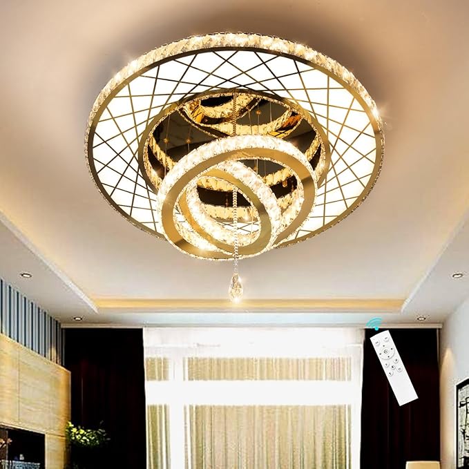 HAIXIANG LED Chandeliers for Dining Room Ceiling Light, 32in Flush Mount Chandelier Light Fixtures with Dimmable Lights Bright Lighting for Living Room Bedroom Entryway Gold