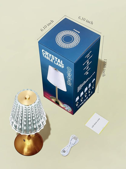 Crystal Cordless Lamp, Dimmable+3 Colors Rechargeable Lamp, Touch+2000mAh Battery Operated Vintage Ambient Light for Kitchen/Bedroom/Bathroom Shower, College Gifts, Mothers Day Gifts for Wife Daughter