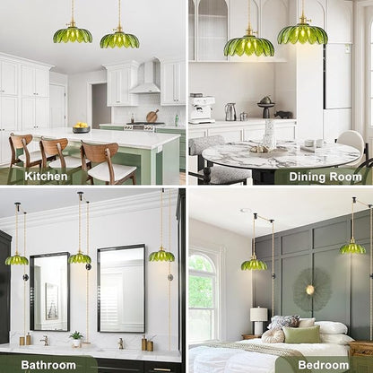 2 Pack Plug in Pendant Light Fixtures, Hanging Light Fixture Glass Pendant Light, Vintage Green Hanging Lamp, Pendant Lighting for Kitchen Island, Bedroom, Dining Room, Living Room