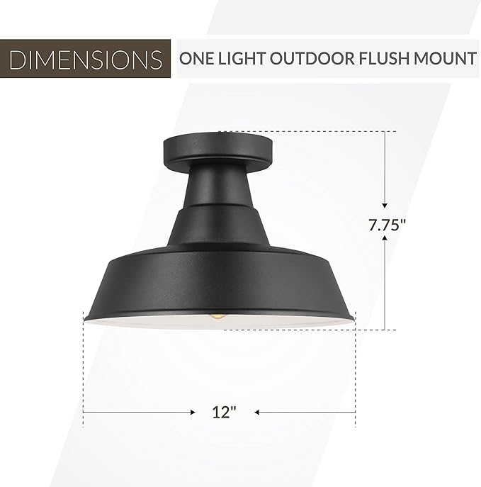 Generation Lighting 7837401-12 1-Light Barn Light Outdoor Ceiling Lamp Black 7837401-12, Flush Mount Ceiling Light Fixture for Home Decor, Farmhouse Outdoor Light Fixture Can Use LED Light Bulbs