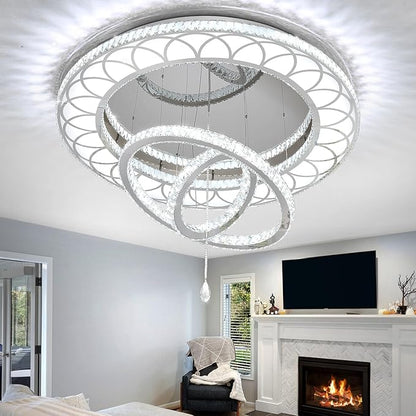 Flashing God W40 Crystal Chandelier for Living Room Modern Flush Mount Chandelier Large Chandelier for Foyer Dining Room Hallway Dimmable 2700k 4500k 6000k